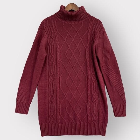 Lulus Dresses & Skirts - Lulus Sweater Dress‎ Women Size S Maroon Red Cable Knit Turtle Neck Long Sleeves
